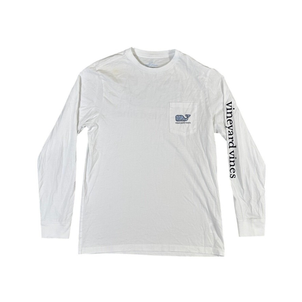 Vineyard Vines Kids Large White Long Sleeve Baseball Whale Pocket T-Shirt